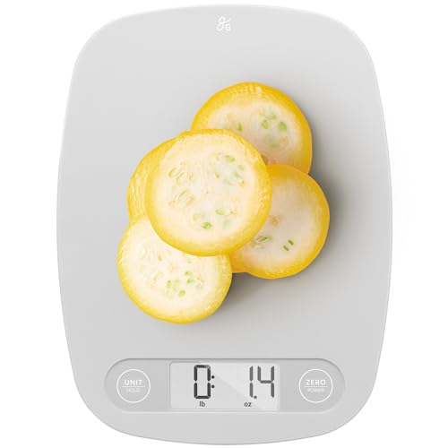 Greater Goods Gray Food Scale - Digital Display Shows Weight in Grams, Ounces, Milliliters, and Pounds | Perfect for Meal Prep, Cooking, and Baking | A Kitchen Necessity Designed in St. Louis