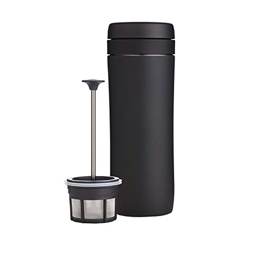 ESPRO P1 French Press Coffee Maker for Travel - Double Walled Stainless Steel Vacuum Insulated Coffee Maker and Tea Maker, Portable and Durable Coffee Press for Travel, 12 Ounce, Matte Meteorite Black