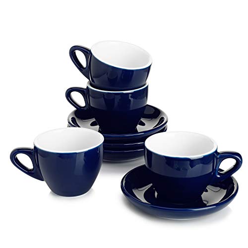 Sweese 403.403 Cappuccino Cup and Saucer Set, 6 Ounce Perfect for Specialty Coffee Drinks, Latte, Cafe Mocha and Tea, Set of 4, Navy