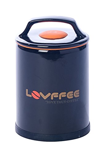 LOVFFEE Black Ceramic Premium Coffee Canister (with Coffee Scoop): Holds 1 Pound Whole Coffee Beans or Ground Coffee in Patented Airtight Vacuum Sealed Coffee Storage Container
