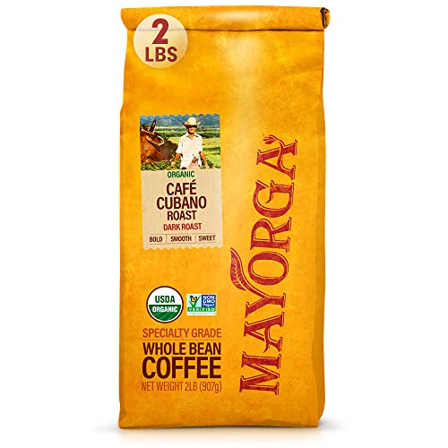 Mayorga Organics Coffee Cubano Roast Dark Coffee Dark Roast Whole Bean Coffee 2lbs Bag Café, Specialty-Grade, 100% USDA Organic, Non-GMO Verified, Direct Trade, Kosher