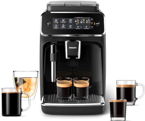 PHILIPS 3200 Series Fully Automatic Espresso Machine, Classic Milk Frother, 4 Coffee Varieties, Intuitive Touch Display, 100% Ceramic Grinder, AquaClean Filter, Aroma Seal, Black (EP3221/44)